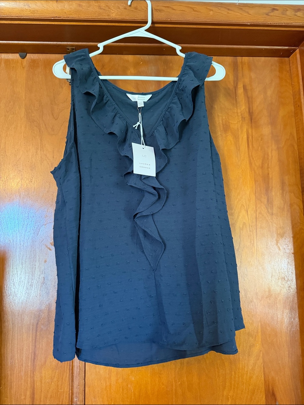 LC Lauren Conrad Navy Ruffle Front Sleeveless Camisole